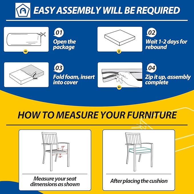 AAAAAcessories Outdoor Seat Cushions for Chairs, Waterproof, Fade-Resistant Patio Furniture Replacement Cushions, 19" x 19" x 3", Set of 2, Navy Blue