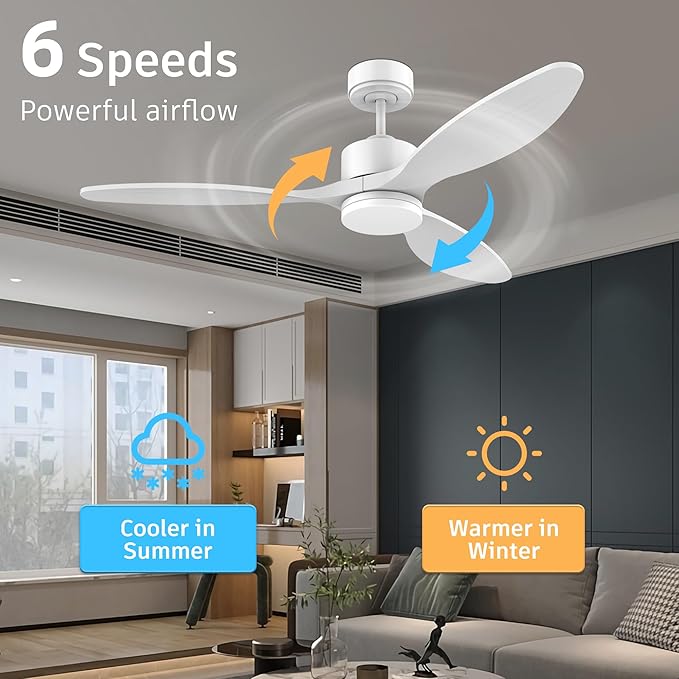 52" Smart Wood Ceiling Fans with light and Remote,Dimmable LED Light,Quiet DC Motor,Control with Alexa Google Voice App,Outdoor Indoor Modern Ceiling Fan for Bedroom Patio,White