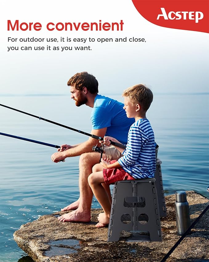 ACSTEP 13" Folding Step Stool- Holds up to 300Lb,The Lightweight Non-Slip Upgrade Collapsible Stepping Stool is Sturdy Enough to Support Adults and Safe Enough for Kids(Grey,1 Pack)