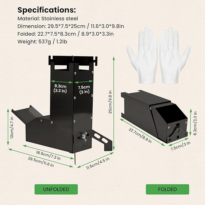 Portable Rocket Stove Camping Stove - GEEKHOM Mini Stainless Steel Folding Wood Burning Stove w/Storage Bag & Gloves, High-Efficiency for Camping, Hunting, Fishing, Picnic, BBQ