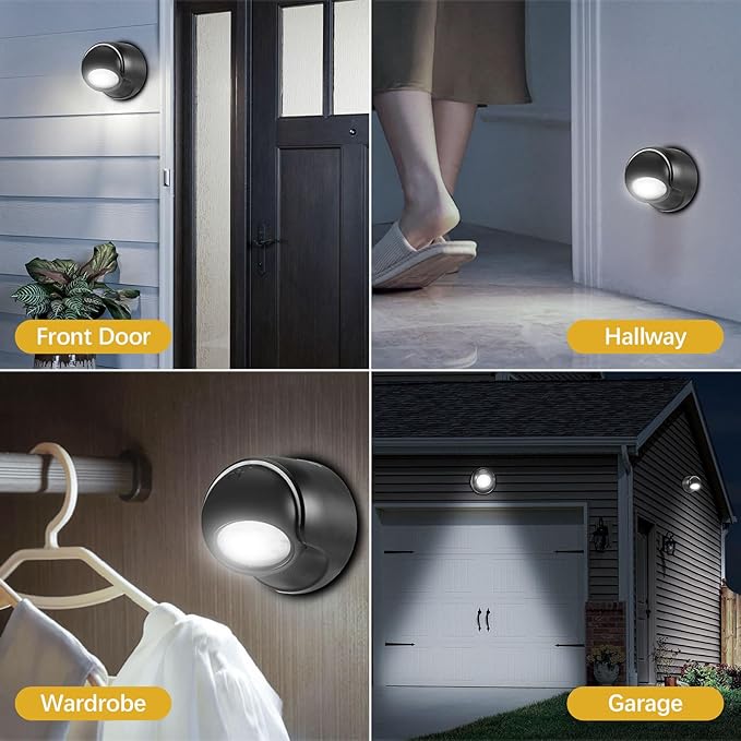 ProGreen 6000K Battery Motion Sensor Light Outdoor Waterproof Wireless LED Battery Powered Wall Light Auto On/Off Night Light 2 Pack Cool White