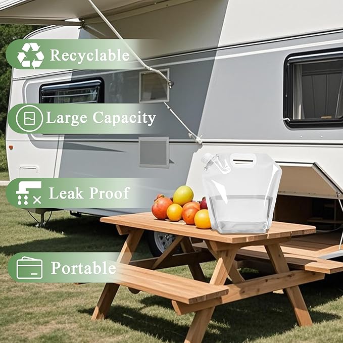 4 Pack Collapsible Water Jugs, 1.3/2.6 Gallon - BPA Free Clear Plastic Water Bag with Handle for Camping, Emergency, Hiking - Leakproof Freezable Collapsible Water Container Bags(4 x 5L)