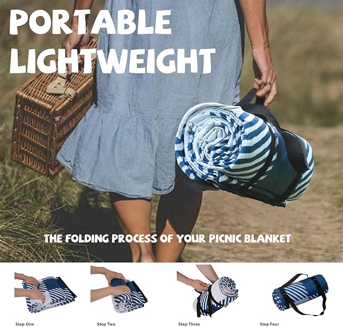 Extra Large Checkered Picnic Blankets Portable 80x80 Oversized Waterproof Sandproof Outdoor Beach Blanket Camping Grass Mat Sand Free Big Giant Car Rv Accessories Navy Baseball Sporting Eeential Gift