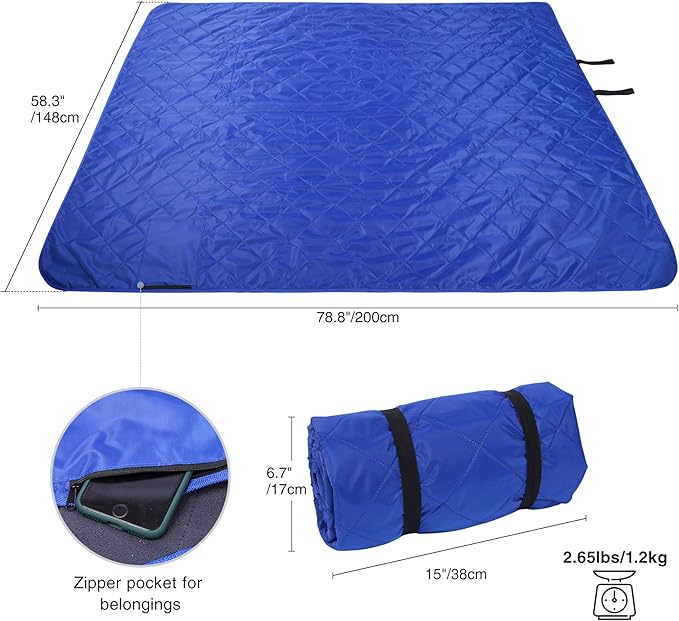 REDCAMP Large Waterproof Stadium Blanket for Outdoor Sports, Soft Warm Fleece Camping Blanket Windproof for Cold Weather, 79"x 59"Blue