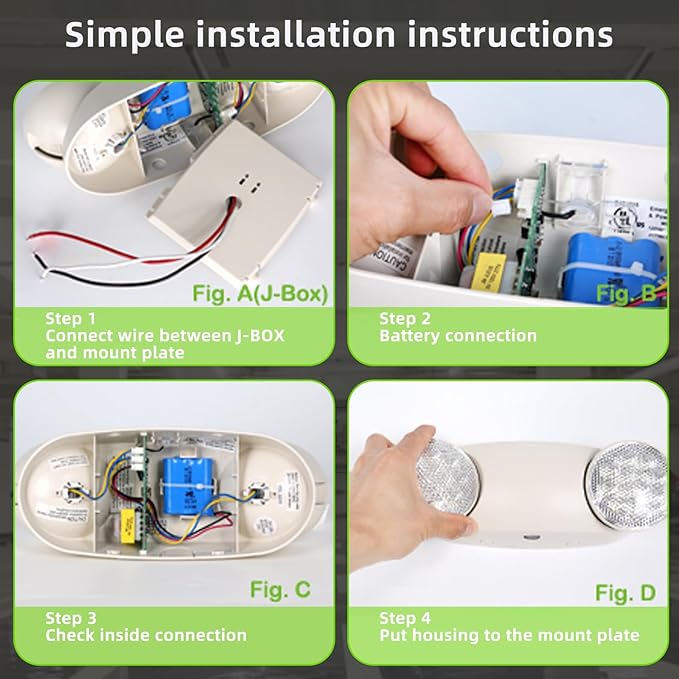 RMC LED Emergency Lights with Battery Backup, Two Head Adjustable Commercial Emergency Lighting, AC120-277V, Hardwired Emergency Exit Light Fixtures for Home and Business, ETL Listed, 2 Pack