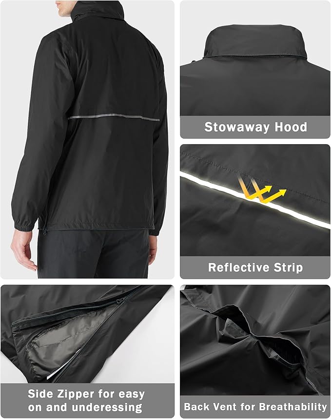33,000ft Men's Pullover Rain Jacket Waterproof with Hood Lightweight Packable Raincoat Windbreaker for Golf Travel