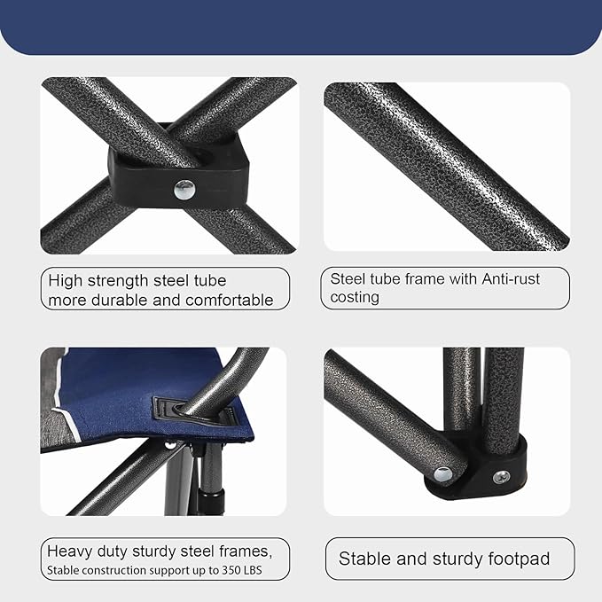 Northroad Oversized Portable Camping Chair, Full Padded Outdoor Folding Chair Support 350 LBS, Heavy Duty Lawn Chair with Cup Holder, Cooler Bag, Lumbar Support, Head Pocket for Adult-Blue