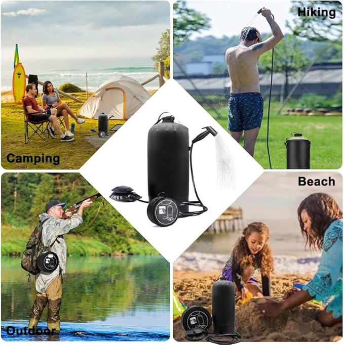 Portable Shower for Camping Outdoor, 3 Gallons Camping Shower Bag with Foot Pump - Camp Shower for Surfing, Traveling, Pet Cleaning, Car Washing, Beach & Emergency