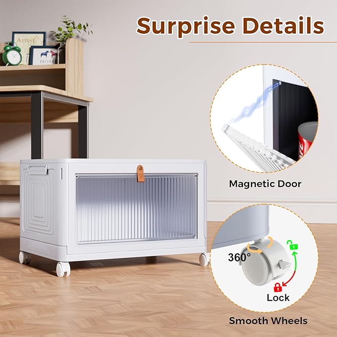 4 Tier Stackable Plastic Storage Bins with Lid and Wheels - 23 QT Closet Organizers and Storage, Foldable Storage Containers, Organization and Storage Boxes for Craft, Home, Pantry, Dorm,Grey