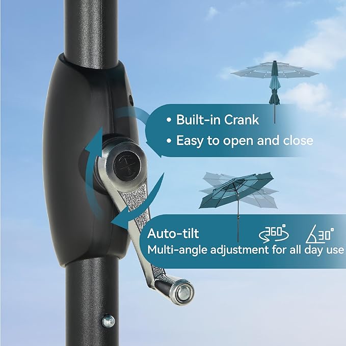 GREEN PARTY 10ft Outdoor Patio Umbrella, Auto-Tilt Market Table Umbrellas with Crank, 8 Sturdy Ribs & 1.5" Pole UV Protection for Garden Deck Backyard Pool