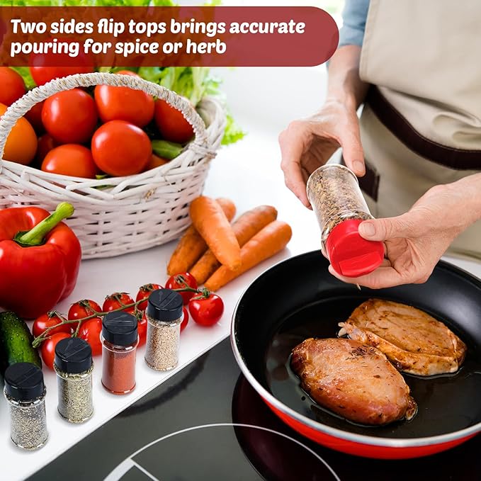 Eccliy 36 Pack 3 oz Clear Plastic Spice Jars with Label and Shaker Lids Empty Spice Bottles Seasoning Containers Seasoning Jars Shaker Condiment Pots for Pepper Herbs Powders(Red)