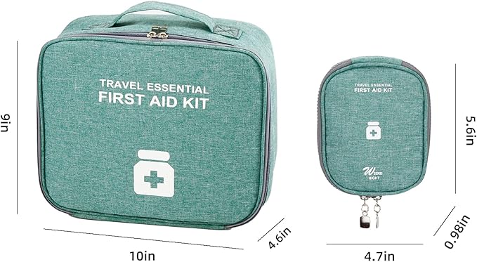 Empty First Aid Bags, Travel Medicine Bag, Medical Supplies Organizer Bag, Portable Kit for Traveling, Car, Home, Camping, Office, Hiking, Outdoor (Cationic Green)