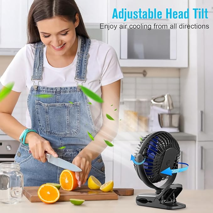 BESKAR Portable Clip on Fan Rechargeable, 4 Speeds Small Battery Operated Fans, USB Desk Fan with Strong Airflow, Sturdy Clamp Fans for Golf Cart Office Outdoor Travel Camping