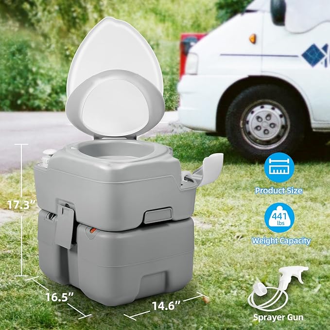 YITAHOME Portable Toilet Camping Porta Potty with Diagonal Enlargerd Bowl, Hand Sprayer, 5.28 Gal Leak-Proof Outdoor Toilet with Level Indicator, Carry Bag for Adults, RV Travel, Boat and Trips
