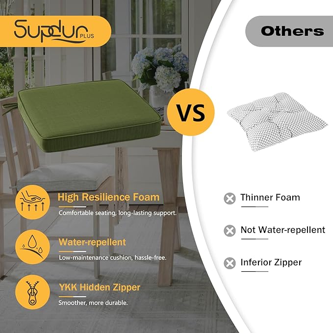 Outdoor Square Corner Seat Cushion, 18.5"x16"x3", Set of 4, Non Slip Seat Cushion Pads with Removable Cover for Patio Furniture, Garden Yard Lawn, Deep Forest Green