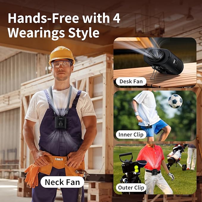 Socool 10000mAh Portable Waist Fan Clip on Wearable Belt Personal Fan Rechargeable Battery Operated With 5 Speeds & Flashlight Neck Hands-Free 40H Cooling For Outdoor Travel Camping Power Bank (Black)