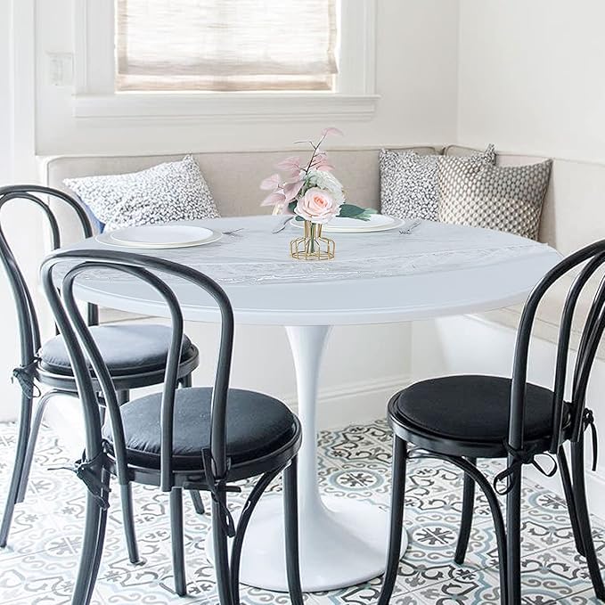 LUSHVIDA Round Waterproof Table Cover Elastic Vinyl Fitted Tablecloth Elastic Edged Plastic Table Cloth (Clear, Best for Up to 45"-56" Round)