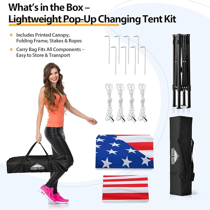 EAGLE PEAK Flex Ultra Compact 4x4 Pop-up Canopy, Sun Shelter, Changing Room, Portable Privacy Canopy Cabana for Pool, Fashion Photoshoots, or Camping, American Flag
