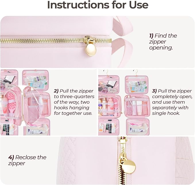 Hanging Travel Toiletry Bag for Women Detachable Toiletry Bag with 6 Compartments Large Makeup Bag Cosmetic Organizer for Bathroom Shower Business Trips Camping, Pink