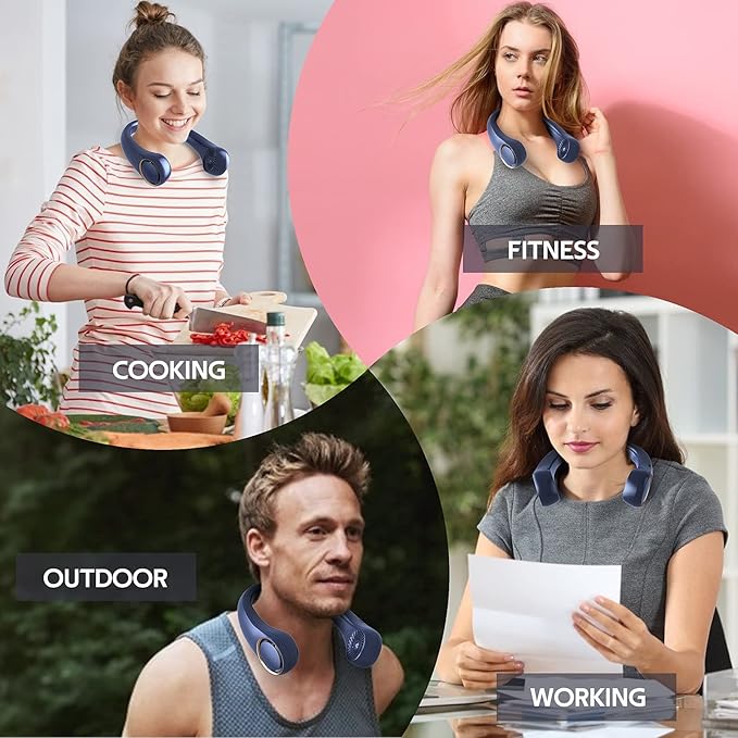 Portable Neck Fan, Hands Free Bladeless, 360° Cooling Personal Fan,Wearable Quiet Fan for Outdoor Indoor, Birthday Gifts for Men Women Mom Dad, 4000mAh Battery USB Rechargeable, 3-Speeds(Black)