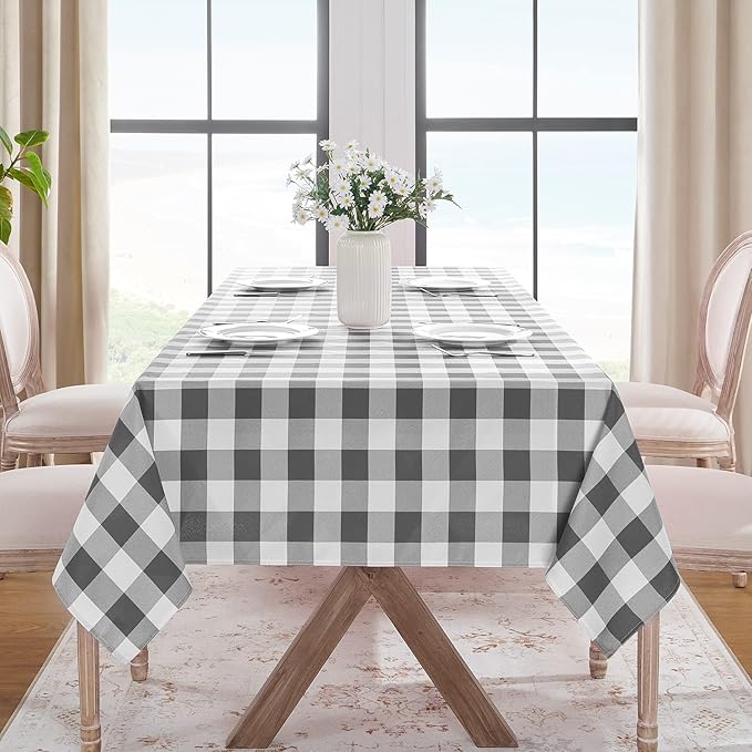 Softalker Gingham Checkered Square Tablecloth - Waterproof Buffalo Plaid Table Cloth Stain Resistant Washable Table Cover for Picnic/Camping/Outdoor - Grey and White, 54 x 54 Inch