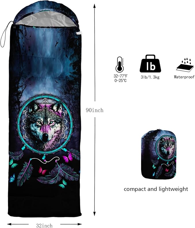 HOSIMA Dear Hunting Pattern Cold Weather Sleeping Bags for Adults,Black Light Weight Sleeping Bags for Kids Adults,WaterProof Sleeping Bags for Outdoors Hiking.