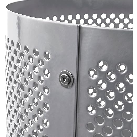 Global Industrial 32 Gallon Outdoor Perforated Steel Round Trash Can with Rain Bonnet Lid, Plastic Liner and Anchor Kit Included, 23-1/2" Diameter x 40-1/2"H, Gray
