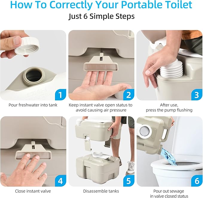 YITAHOME Portable Toilet Camping Porta Potty with Diagonal Enlargerd Bowl, Hand Sprayer and Press Flush Pump, 5.28 Space Saving Indoor Outdoor Toilet for Adults, RV Travel, Boat and Trips