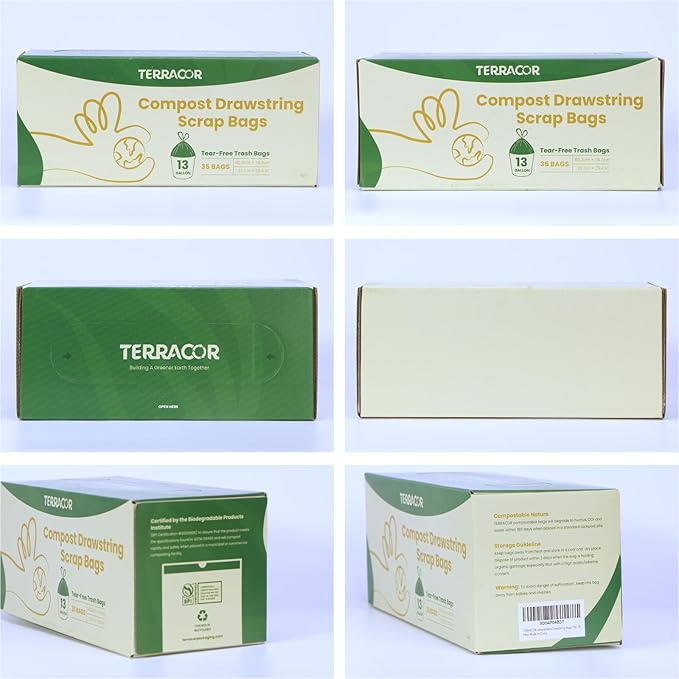 13 Gallon Compost Drawstring Kitchen Waste Bag, 49.2 Liter, 35 Count,1 Mil, Heavy Duty Food Scrap Bags