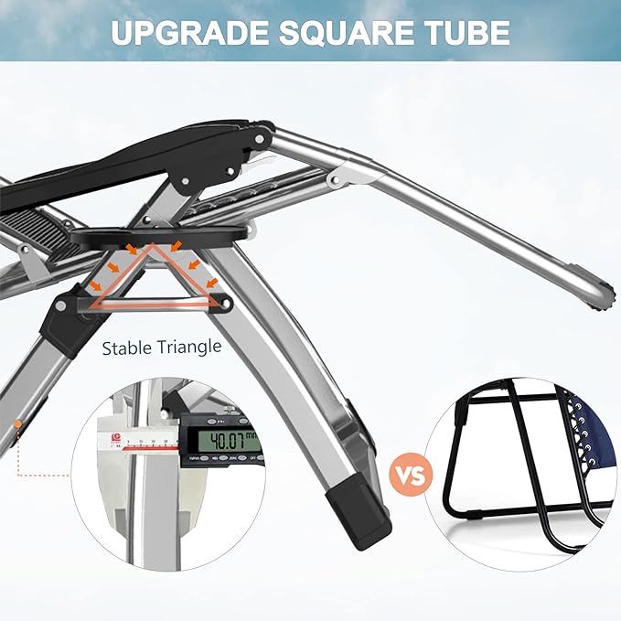 ABORON Oversized Zero Gravity Chair,29In XL Premium Outdoor Lawn Folding Lounge Chairs,Sturdy Adjustable Reclining Patio Chairs with Removable Cushion,Headrest & Tray