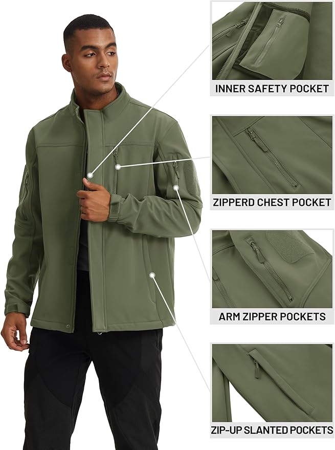 TACVASEN Men's Tactical Softshell Jacket Fleece Lined Water Resistant Windbreaker Military Lightweight Coat for Hiking
