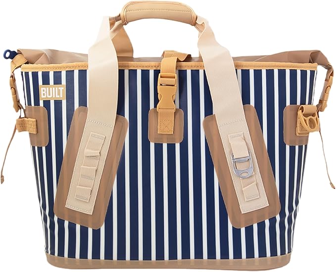 BUILT Large Welded Soft Portable Cooler Bag with Wide Mouth Opening, Insulated and Leak Proof Design, Durable and Lightweight for Outdoor Use, Atlantic Stripe Pattern