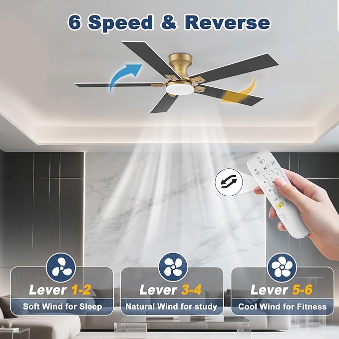 cumilo 52 inch Smart Ceiling Fan with Lights Remote,Quite DC Motor,WIFI Control via Alexa Voice,APP.Dimmable LED,Flush Mount Outdoor Indoor Ceiling Fans for Bedroom Patio Porch,Gold and White Black