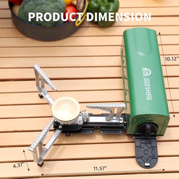Portable Butane Gas Camping Stove - 7500 BTU Compact Folding Design with Carry Bag for Backpacking, RV Trips, Picnic & Outdoor Indoor Cooking, Green