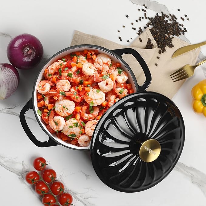 Enameled Cast Iron Dutch Oven with Lid, 3 QT Cast Iron Dutch Oven Pot, Heavy Duty Cast Iron Pot for Bread Baking, Cook, Bake, Oven Safe across All Cooktops(Black,3 QT)