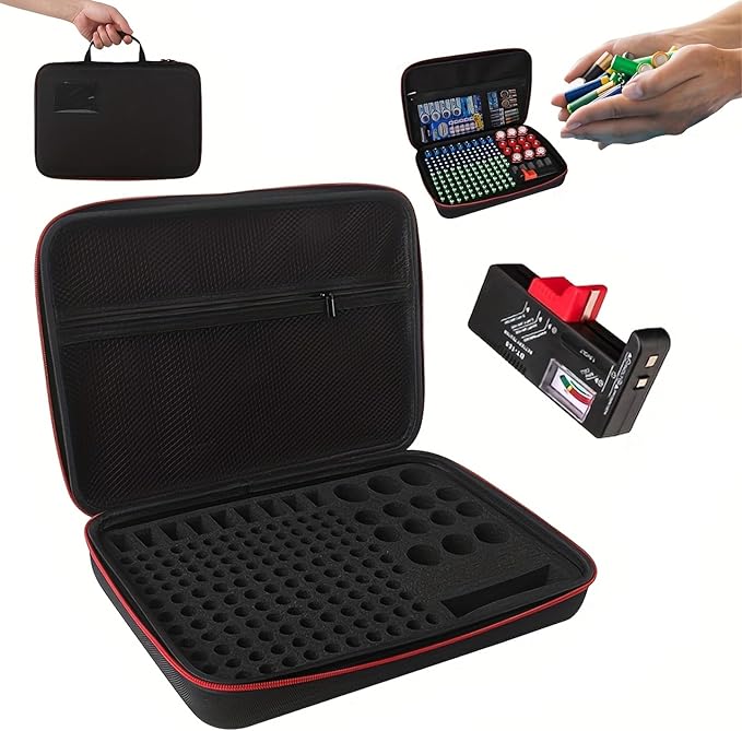 Battery Storage Organizer with Tester BT-168, Waterproof Battery Case for aaa,aa,c,d, 9v, Holds Up to 198 Batteries Container (Batteries Not Included)