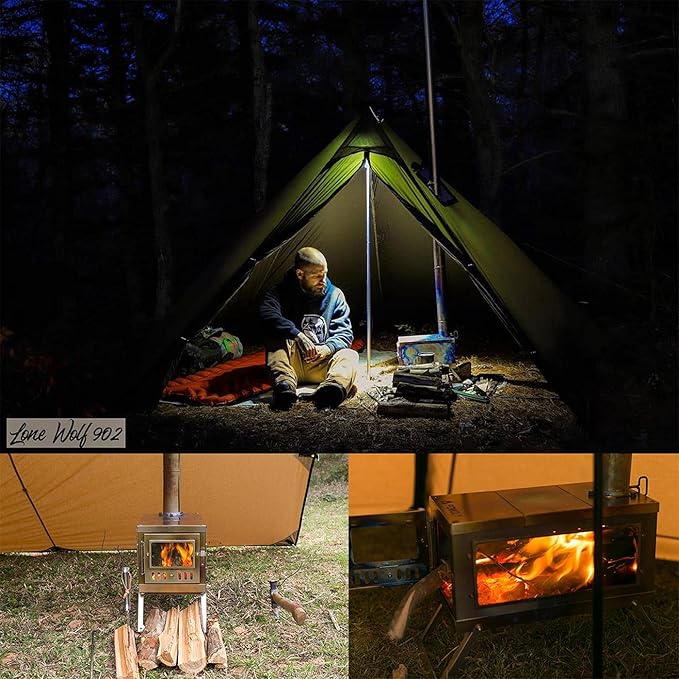 POMOLY Camping Wood Stove Hot Tent Stove, Timber Portable Lightweight Titanium Stove for Hiking, Cooking, Heating (Stove Pipe 9.84ft / 3m)