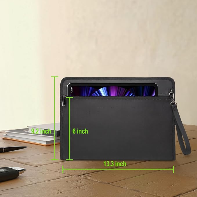 5200℉ Fireproof Waterproof Document Bag with Lock and Zipper,Safe Fireproof Waterproof Money Bag,Suitable for Cash, Mobile Phones, Keys, Credit Cards (Black, M)