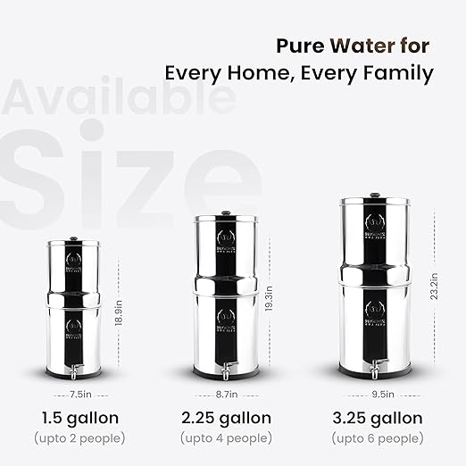 Gravity Water Filter System - 3.25 Gallons NSF Certified AISI 304 Stainless Steel Water Filter with 2 Smart Carbon Filters, 2 POSTreat Steel Fluoride Removal Elements & Free Stainless Steel Spigot
