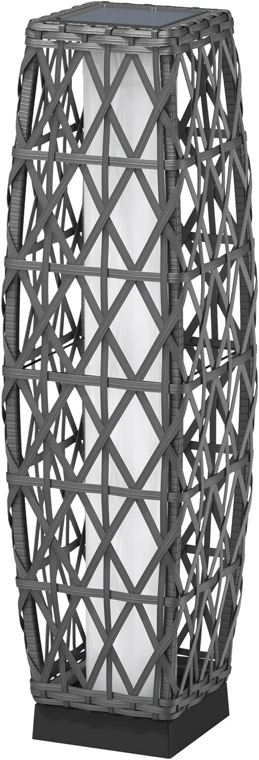 Grand patio Outdoor Solar Powered Wicker Floor Lamp Outdoor Weather-Resistant Deck Light for Garden Porch - Silver Gray, Large Cindy