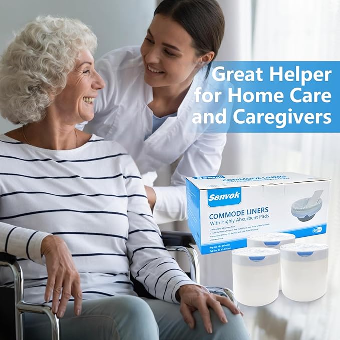 Senvok Commode Liners with Highly Absorbent Pads - 90 Pack | FSA/HSA Eligible | Leak-Proof Medical Grade Disposable Liners for Bedside Commode & Adult Toilet Care
