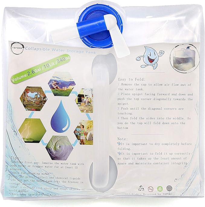 TOPOKO Camping Water Storage Containers - BPA Free Water Container for Outdoors Hiking Collapsible Water Jug with Spigot Emergency Water Storage for Survival Kits 2.6/5.3 Gallon