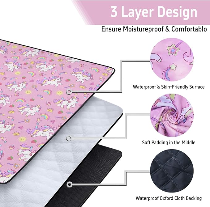 Extra Large Picnic Outdoor Blanket 60''x80'' Pink Unicorn Waterproof and Sandproof Picnic Mat for Beach Foldable Camping Accessories for Grass Lawn Park