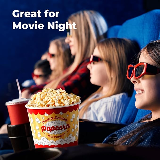 Fit Meal Prep 25 Pack Classic Paper Popcorn Buckets Disposable, 85 Oz Grease Resistant Popcorn Bowls Cups for Machine Home Theater Carnival Movie Night