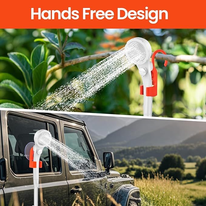 Portable Camping Shower with 2000W Heater, Long-Lasting 7800mAh Rechargeable Camping Shower with Digital Power,3 Spray Modes,IPX7 Waterproof Outdoor Camp Pump for Hiking, Travel, Car, Pet