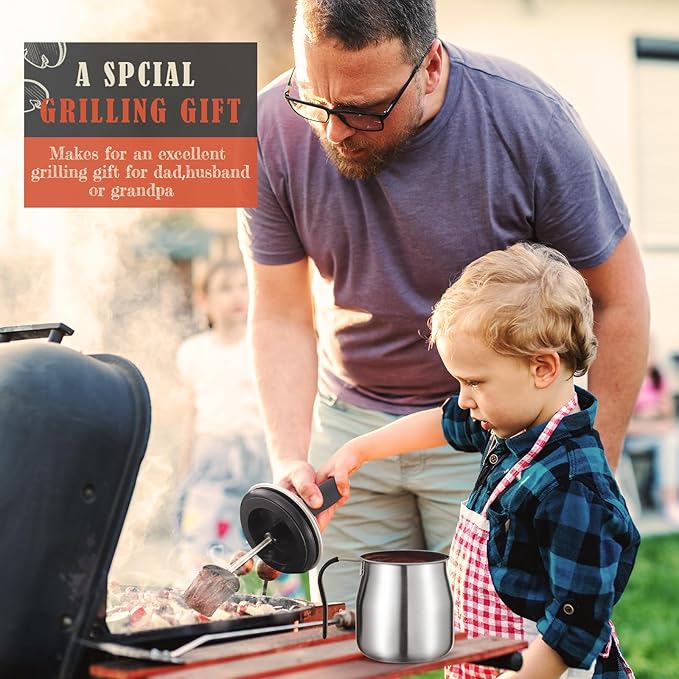 32 Ounce BBQ Basting Pot with 3 Replaceable Brushes,Grilling Gifts for Men&Dad,Stainless Steel 304 Barbecue Sauce Pot Brush Set,Airtight Melting Pot Sauce Container for Grill,Kitchen,Camping