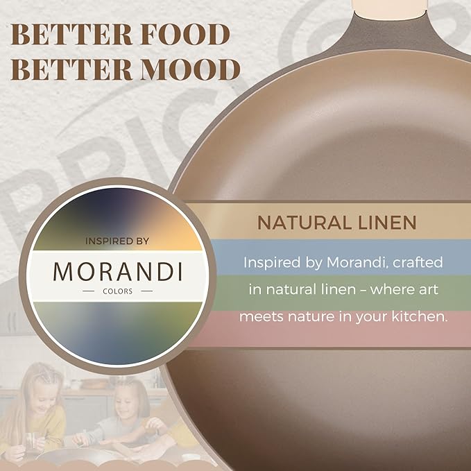 Nonstick Pots and Pans Set, 9 Pieces Non Toxic Cookware, Nonstick Pan Skillet, Healthy Frying Pan, PFOA Free, Induction Compatible, Natural Linen