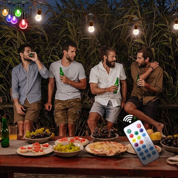 Auroraworld Outdoor Patio Lights Color Changing,48FT RGB LED String Lights with E26 Shatterproof Edison Bulbs, Dimmable Patio String Lights for Bistro Backyard Garden, 1 Remote Controllers