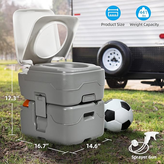 YITAHOME Portable Toilet Camping Porta Potty 5.8 Gallon with Hand Sprayer and Carry Bag, Leak-Proof Indoor Outdoor Toilet with Level Indicator, Handle Pump, Rotating Spout, for RV, Boat and Trips