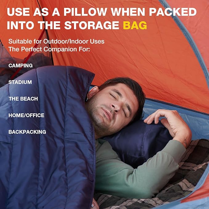 DUKUSEEK Outdoor Wearable Camping Blanket with Hood, Large Packable Backpacking Hooded Stadium Blankets, Lightweight Warm Quilt for Picnic, Hiking, Football, 79"X56"